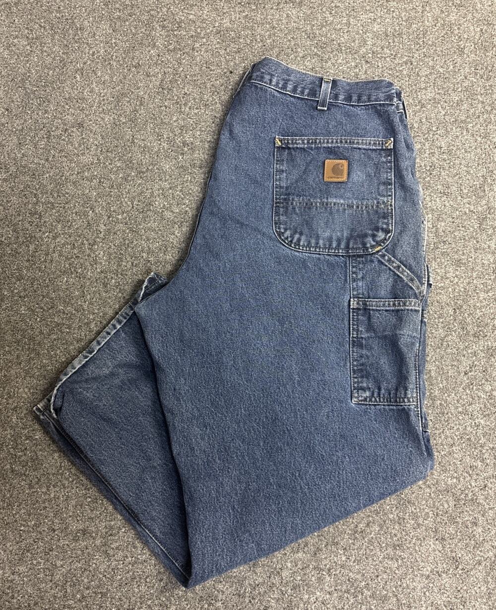 Carhartt Men 40x28 Blue Denim Work Original Dungaree Fit Carpenter Jeans B13-DST